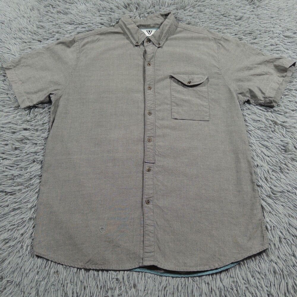 Vissla Shirt Extra Large Gray Button Down Solid Pocket Short Sleeve Casual Mens